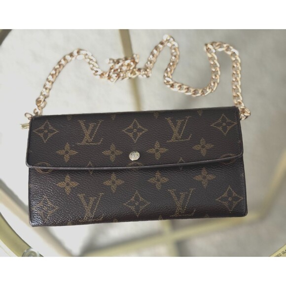 Louis Vuitton Portefeuille Sarah Monogram Long Wallet Brown Authentic with Chain - Picture 1 of 15